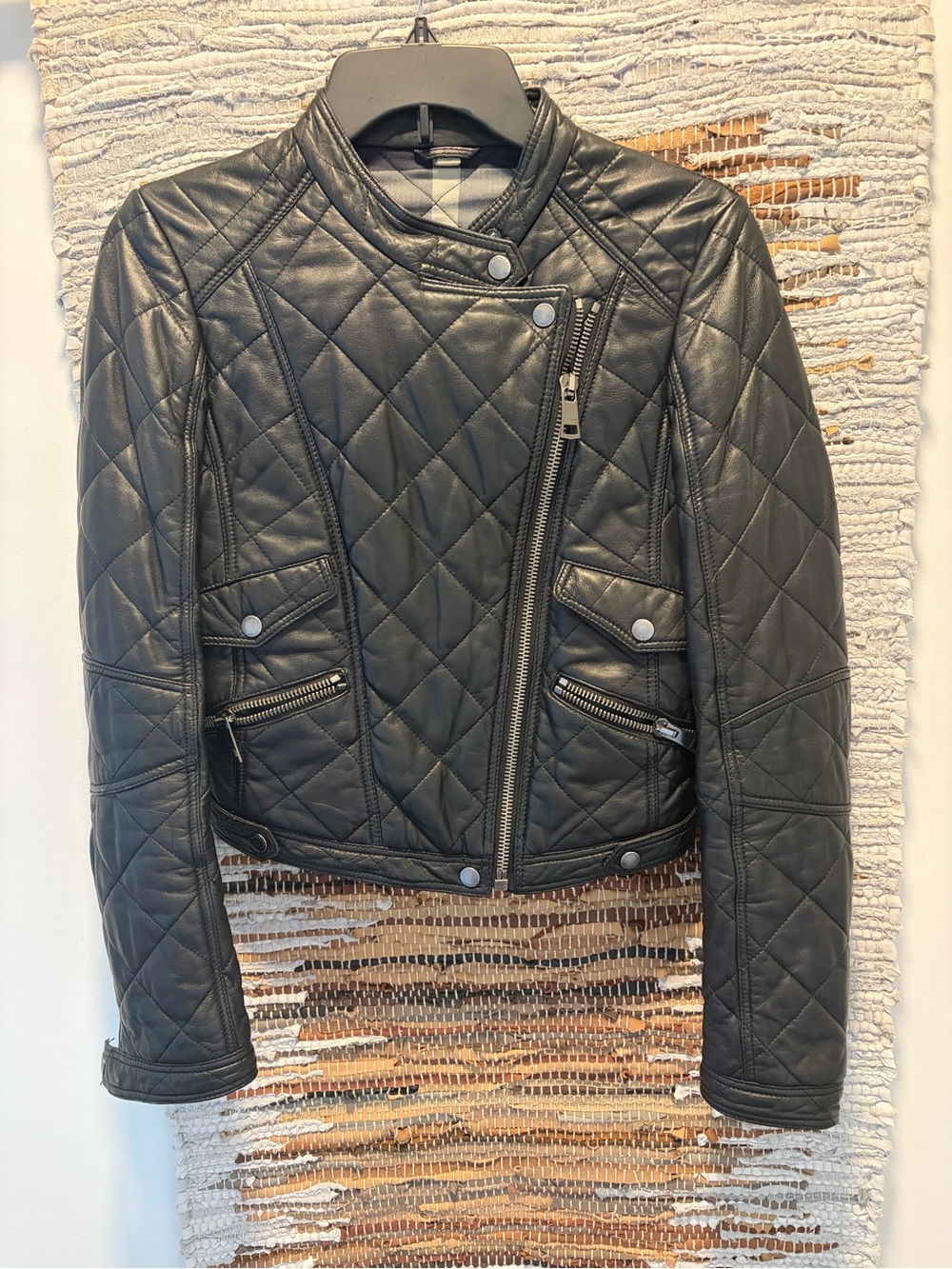 Burberry Quilted Black Leather Moto Jacket - Women
